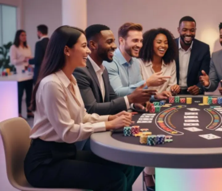 Zespół bawiący się przy stole blackjack podczas firmowego eventu