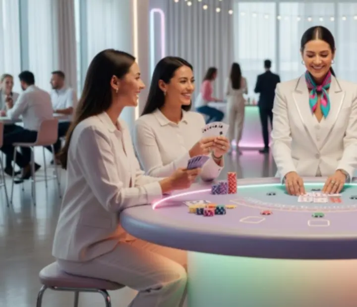 Kolorowy mobilny stół blackjack na firmowym evencie
